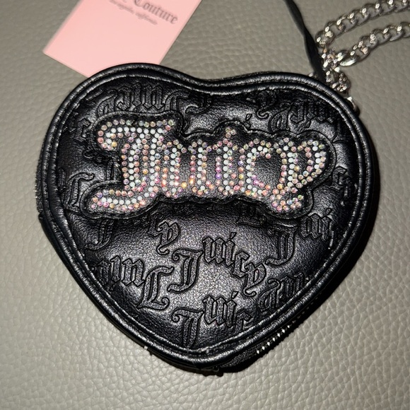 Juicy Couture Black Heart Wallet with Silver Chain - Picture 2 of 4